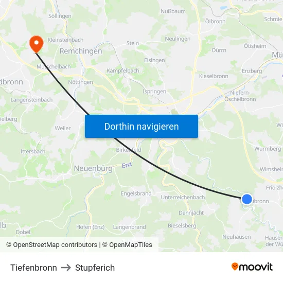 Tiefenbronn to Stupferich map