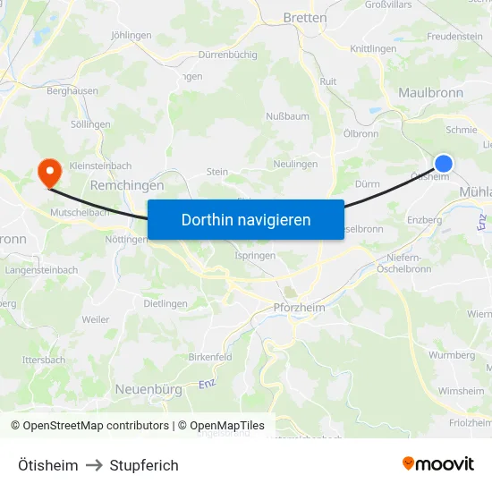 Ötisheim to Stupferich map