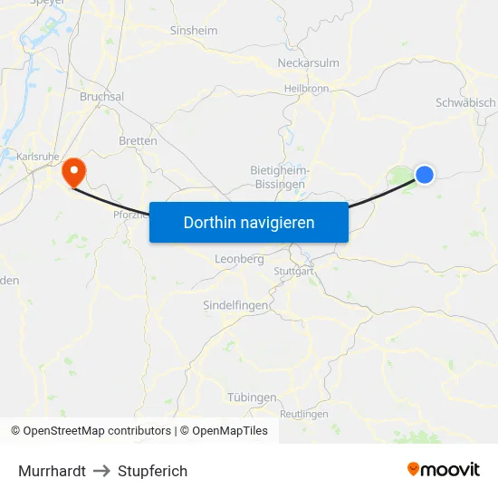 Murrhardt to Stupferich map