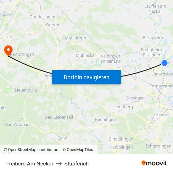 Freiberg Am Neckar to Stupferich map