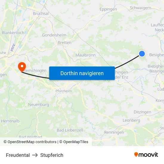 Freudental to Stupferich map