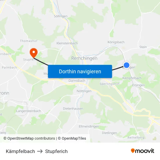 Kämpfelbach to Stupferich map