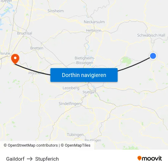 Gaildorf to Stupferich map