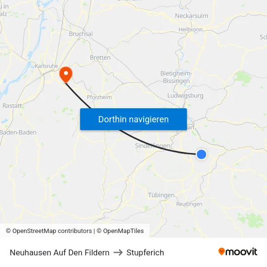 Neuhausen Auf Den Fildern to Stupferich map