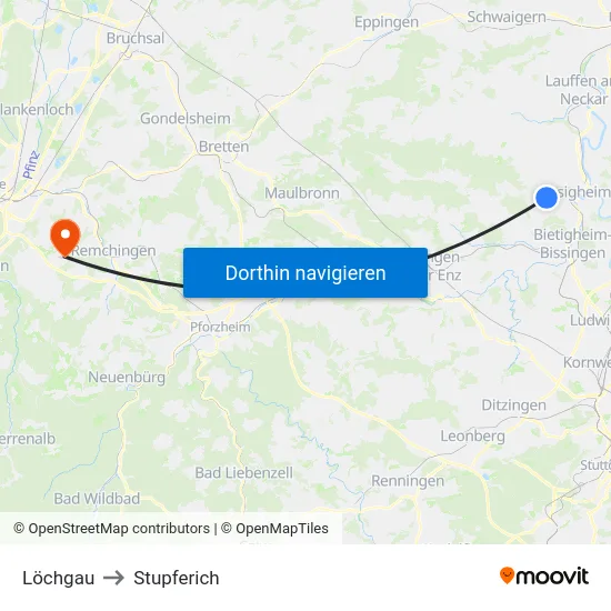 Löchgau to Stupferich map