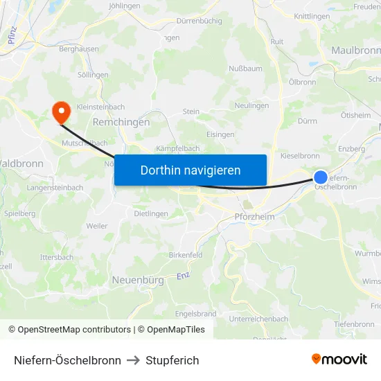 Niefern-Öschelbronn to Stupferich map