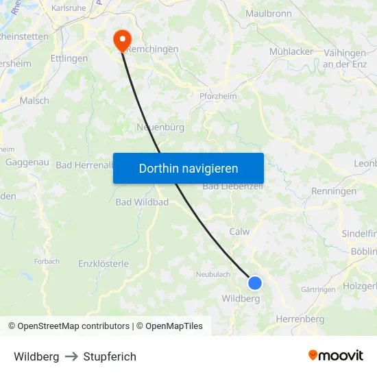 Wildberg to Stupferich map