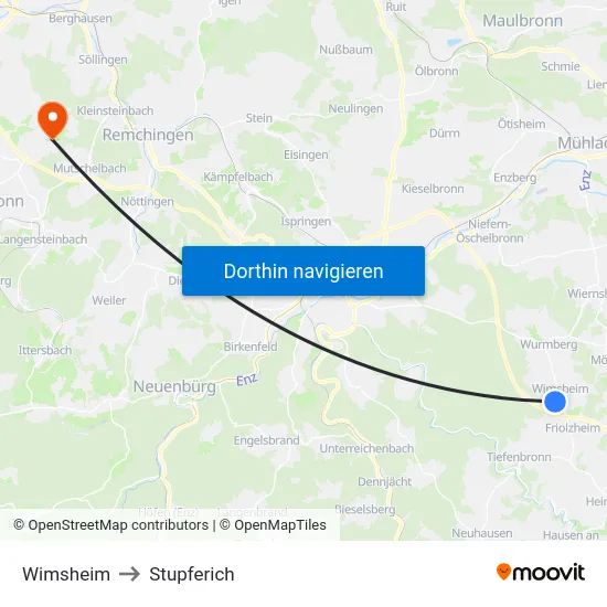 Wimsheim to Stupferich map