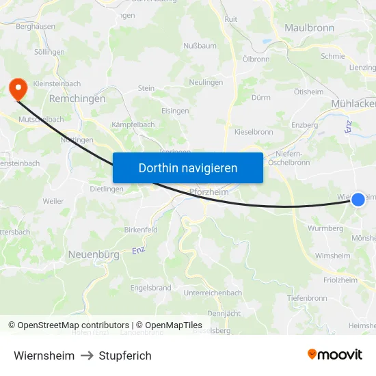 Wiernsheim to Stupferich map