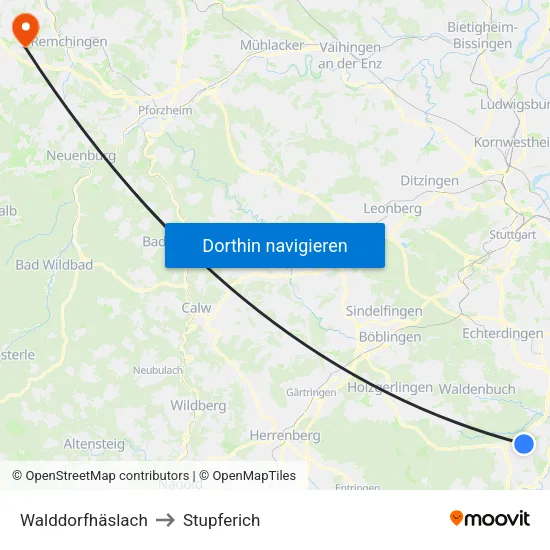 Walddorfhäslach to Stupferich map