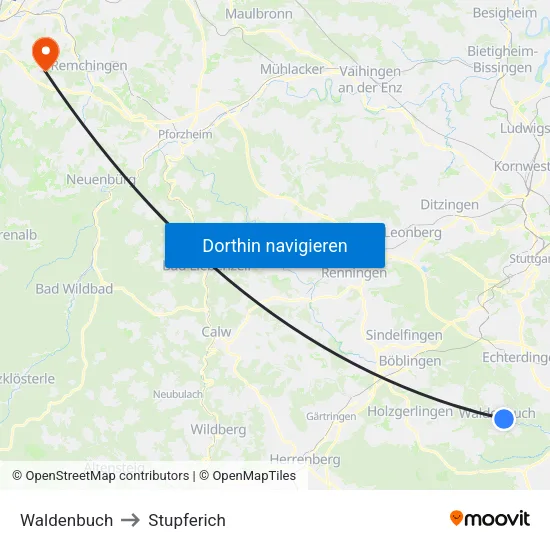 Waldenbuch to Stupferich map