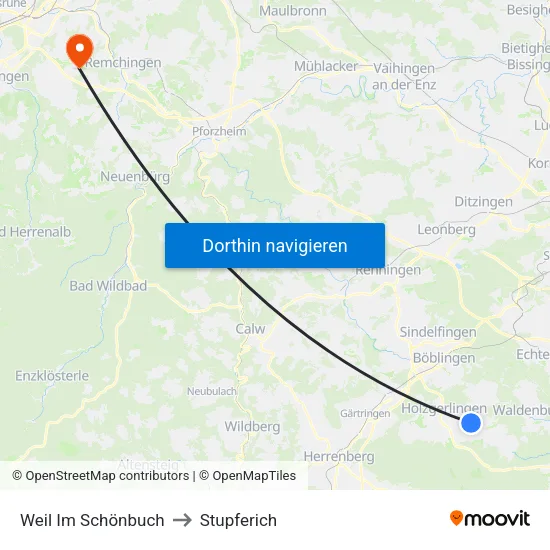 Weil Im Schönbuch to Stupferich map