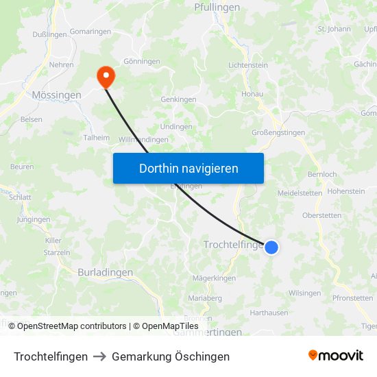 Trochtelfingen to Gemarkung Öschingen map