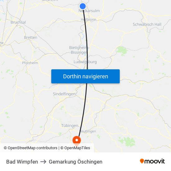 Bad Wimpfen to Gemarkung Öschingen map