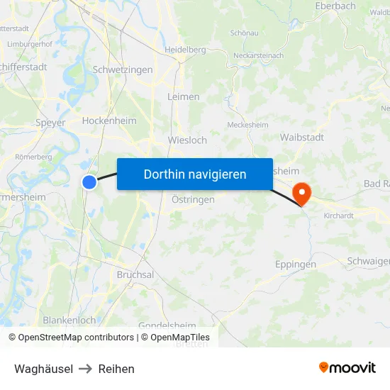 Waghäusel to Reihen map