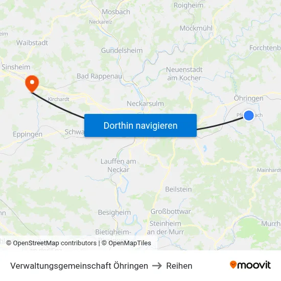 Verwaltungsgemeinschaft Öhringen to Reihen map
