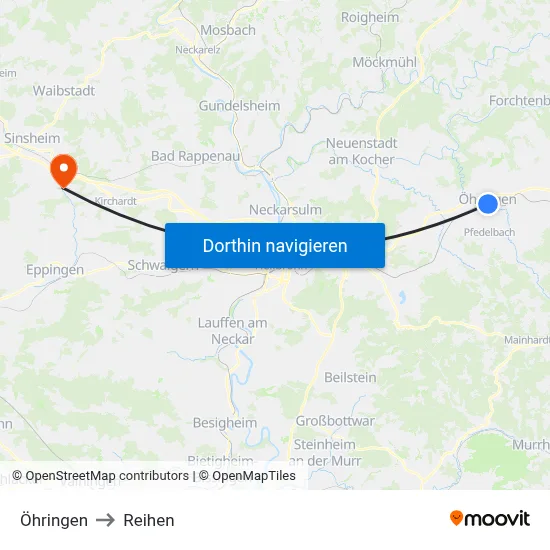 Öhringen to Reihen map