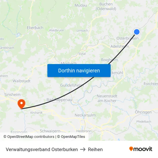 Verwaltungsverband Osterburken to Reihen map