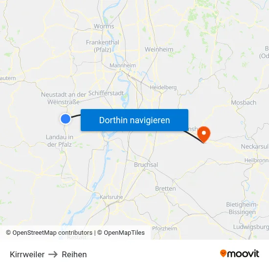 Kirrweiler to Reihen map