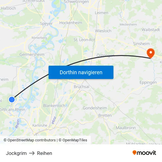 Jockgrim to Reihen map