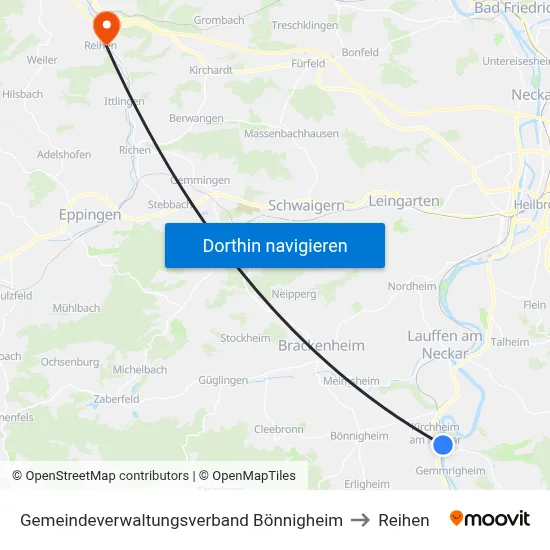 Gemeindeverwaltungsverband Bönnigheim to Reihen map