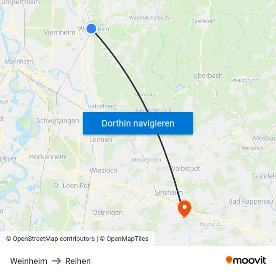 Weinheim to Reihen map