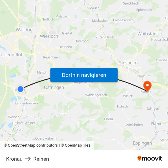 Kronau to Reihen map