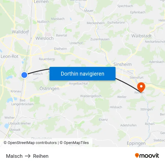 Malsch to Reihen map