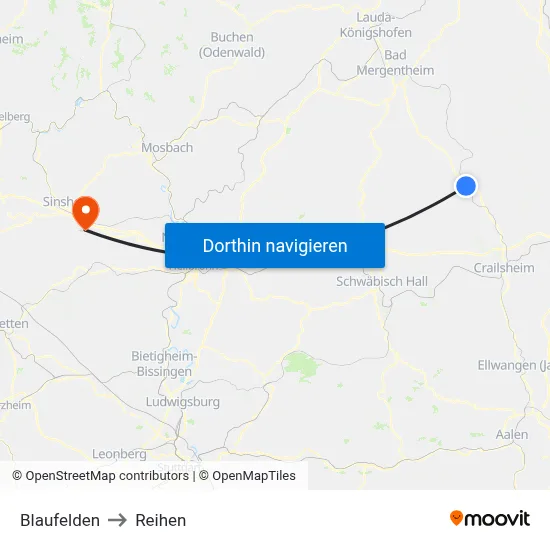 Blaufelden to Reihen map