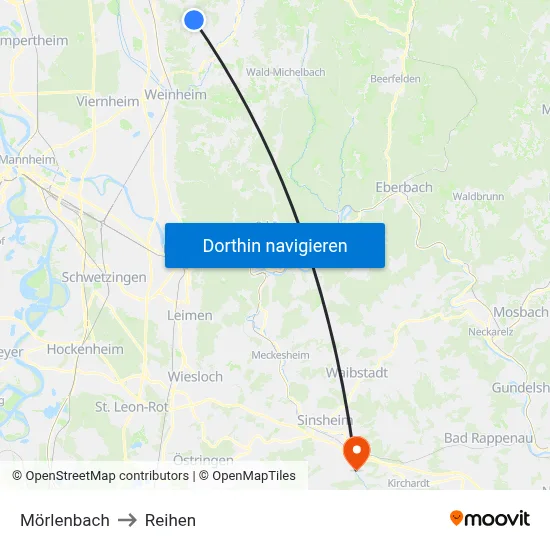 Mörlenbach to Reihen map