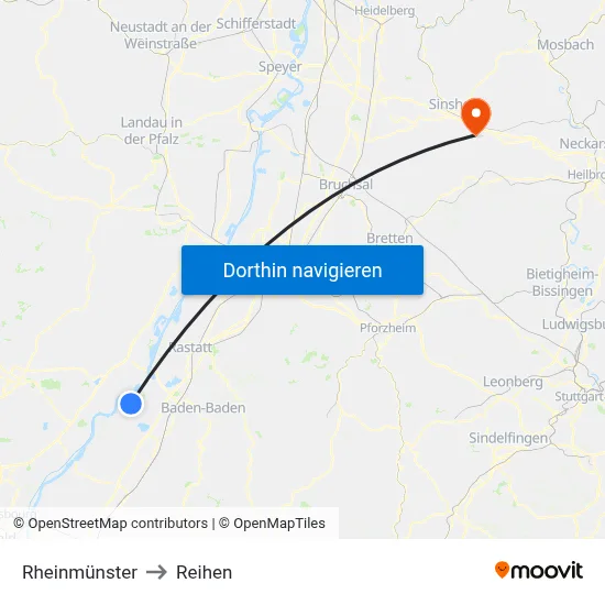 Rheinmünster to Reihen map
