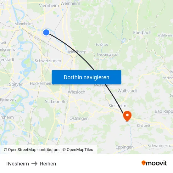 Ilvesheim to Reihen map