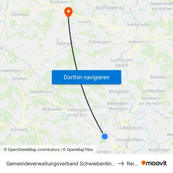 Gemeindeverwaltungsverband Schwieberdingen-Hemmingen to Reihen map