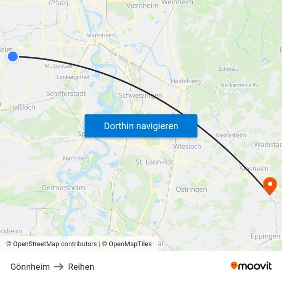 Gönnheim to Reihen map