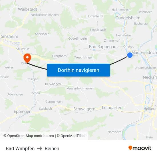 Bad Wimpfen to Reihen map