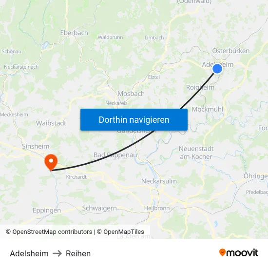 Adelsheim to Reihen map