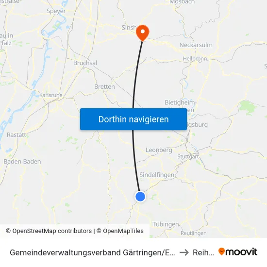 Gemeindeverwaltungsverband Gärtringen/Ehningen to Reihen map