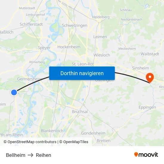 Bellheim to Reihen map