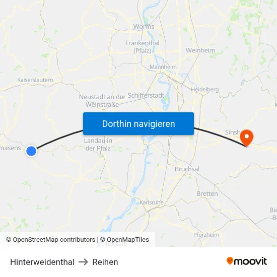 Hinterweidenthal to Reihen map