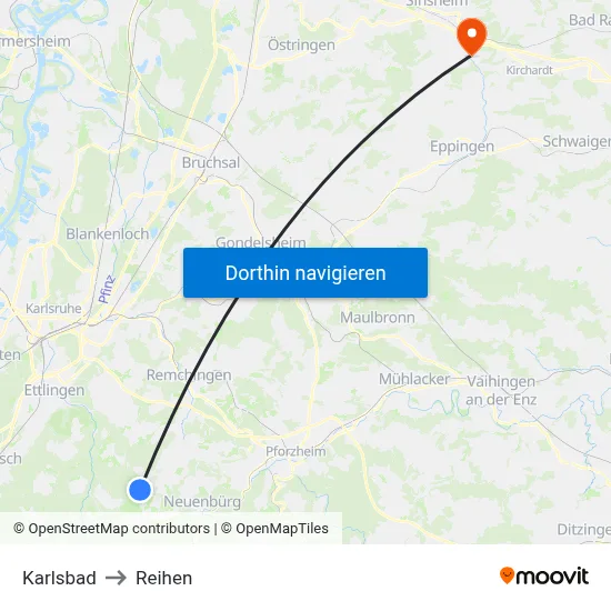 Karlsbad to Reihen map
