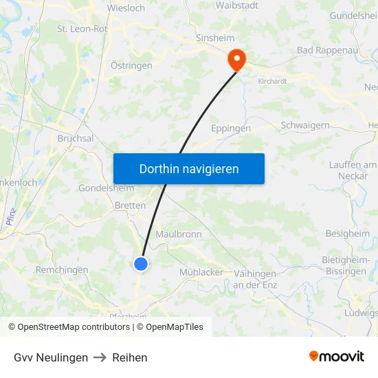 Gvv Neulingen to Reihen map