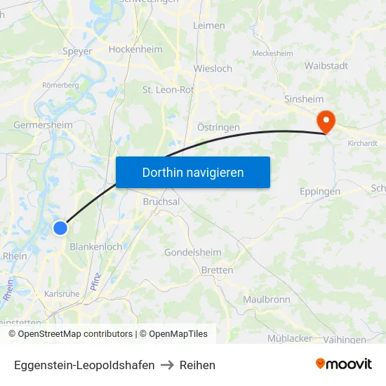 Eggenstein-Leopoldshafen to Reihen map