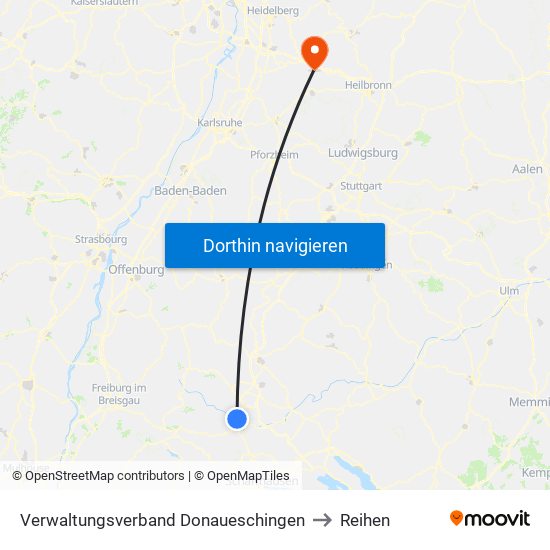 Verwaltungsverband Donaueschingen to Reihen map