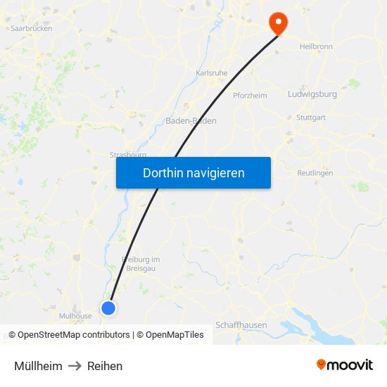 Müllheim to Reihen map
