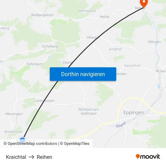 Kraichtal to Reihen map