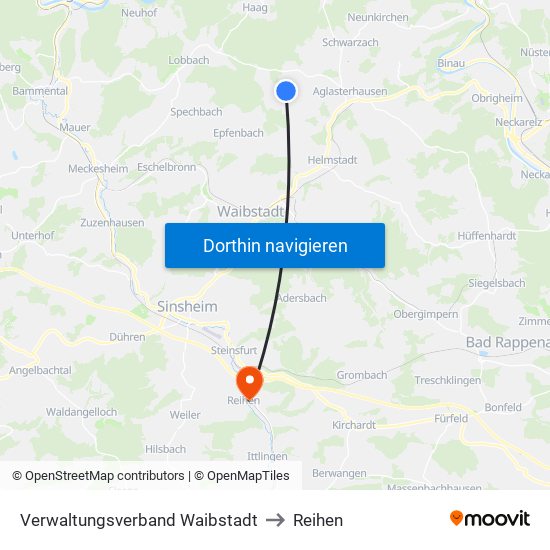 Verwaltungsverband Waibstadt to Reihen map