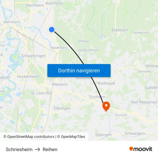 Schriesheim to Reihen map