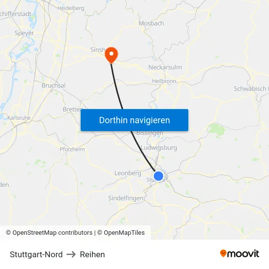 Stuttgart-Nord to Reihen map