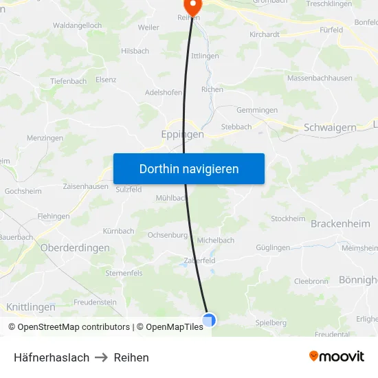 Häfnerhaslach to Reihen map