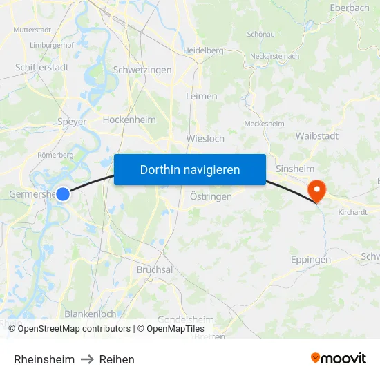 Rheinsheim to Reihen map